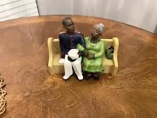 African American Figurine Son Mother Church Bench Pew UTI