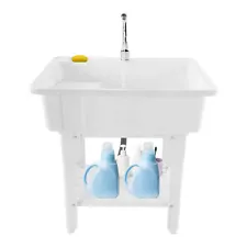 Utility Sink Laundry Tub with Faucet & Basement for Laundry Room Garage or Shop