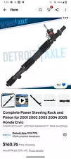 Complete Power Steering Rack and Pinion for 2001 2002 2003 2004 2005 Honda Civic