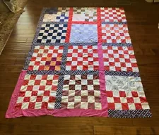 VTG Unfinished Quilt Top Patch Squares 72"x 96" Hand Sown Multicolor Fabric