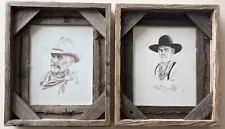 Lonesome Dove Custom Wood Framed Sketches : Robert Duvall + Tommy Lee Jones