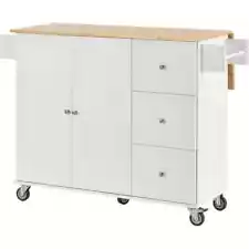 Solid Wood Top 52.7in. Kitchen Island W/Drop Leaf Breakfast Bar and Drawer