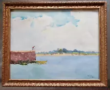 Antique NARRAGANSETT PIER Watercolor PAINTING 1916, Rhode Island BEACH Landscape