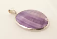 Fully UK Hallmarked Large Real Purple Shell Oval Pendant 925 Solid Silver #20065