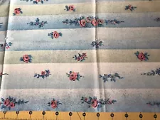 Vintage Pink Floral Blue Stripe 13”X 44” Estate Fabric Priced To Sell Fast#E1014