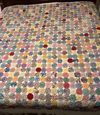 Large Handmade Pinwheel YoYo Quilt 83” X 98.5” King Size - Beautiful!!!