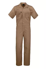 Short Sleeve Cotton Blend Coverall khaki with Multi Pockets