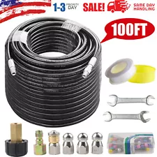 5800PSI Sewer Jetter Nozzles Kit 100FT Drain Cleaning Hose for Pressure Washer