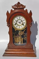 SMALLER WORKING ANTIQUE WALNUT ANSONIA 1880s? SHELF MANTEL PARLOR CLOCK W/ BELL