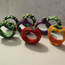 Napkin Rings Ceramic Vegetable Set Of 8 Tomato Onions Bell pepper Asparagus Arti