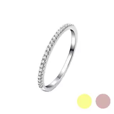 Sterling Silver Half Eternity 1mm Pave CZ Crystal Stacking Ring 3 Tones D - V