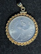 Russian Ballerina Palladium Coin Pendant for Necklace Set in 14k Yellow Gold