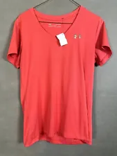 Women Under Armour Twisted Tech Loose Gym Logo V-Neck Red T-Shirt Tee Size M
