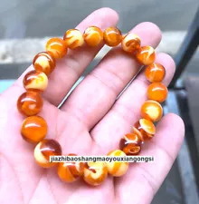 %100 Certificate 14mm Natural Mexico golden Amber beeswax Beads Bracelet 7.5”