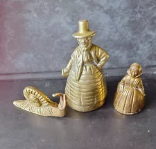 3 BRASS ITEMS FOR SALE -2 LADY BELLS AND 1 SNAIL