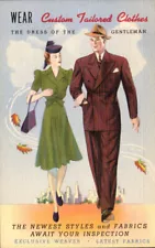 VTG 1940 ADVERTISING PC MEN'S CUSTOM TAILORED CLOTHES FOR THE GENTLEMAN NOS MINT