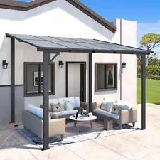 Patio Metal Pergola Gazebo Wall-Mounted Shelter Rectangle SunShade W/ Hard Top