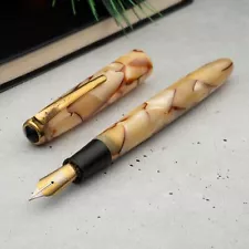 1940's Nishio Marble Yellow LARGE Celluloid Sac Filler Iridum Nib Fountain Pen