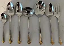 Oneida GOLDEN DAMASK ROSE Stainless Heirloom Cube Gold Accent Flatware 7 PC