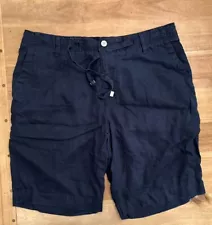 Hugo Boss Navy Blue Clyde Regular Fit Drawstring 100% Linen Shorts Mens 32