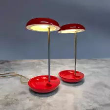 Vintage Ikea Lekaryd Pair 2 Red Original Adjustable Height Table Desk LED Lamp