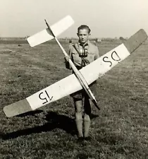 **BEST! Outdoor Pic Young German Jugend Uniformed Boy Posed w/ Model Glider!!!**