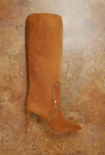 New! Valentino Garavani 'Rockstud' Tall Boot Brown Suede 9 US 39 Eur. MSRP $1795