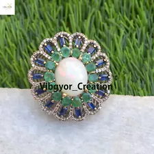 Sale! Multi Gemstone Cocktail Ring Diamond Jewelry For Her 925 Solid Silver Gift