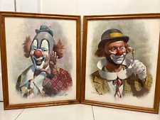 2X Vintage Arthur Sarnoff Framed Prints "Clowns" - Clown Paintings Wall Hanging