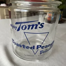 Tom's Toasted Peanuts Glass Jar Embossed Lid Container Candy Store Point of Sale