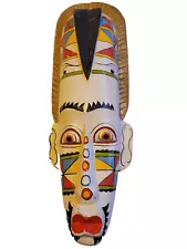 Indonesian Colorful Wooden Handcarved Mask, Vintage 1970's