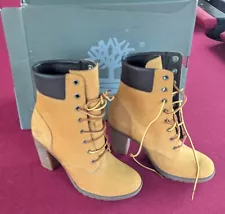 Women's Timberland Glancy Wheat Mid High Heels Boots Size 6.5