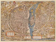 Paris 1550 Historic City Map - Vintage France Plan de Paris - 24x32