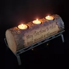 Log Candle Holder 3 Candle Resin Faux Wood May This Home Be Filled With Warmth