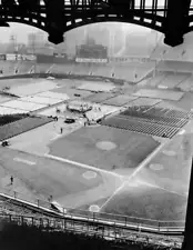 Workers setting up boxing ring and seats at Yankee Stadium .. Old Photo