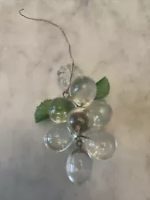 Vintage Hand Blown 3”Glass Clear GRAPES/ Green Leaves for CHANDELIER /LAMP