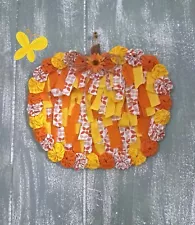 Pumpkin rag, yo yo wreath 11" wide 9" tall (handmade) Free Shipping