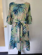 Palm Tree Pattern Tropical Light Green Midi Dress Size L