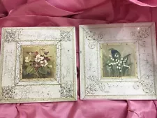 PAIR OF BEAUTIFUL FLORAL TILES.   6 1/8" EACH.  Never installed.  NOS WR.