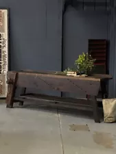 Large Antique Workbench Table, Industrial Workbench With Vice