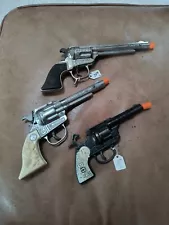 vintage antique Toy Cowboy Guns And Six Shooter 3 Total Originals Steel Diecast