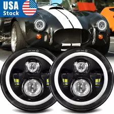 For AC Shelby Cobra 1962-1973 Pair 7 inch Round LED Headlights DRL High+Low Beam