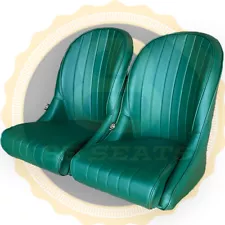 Pair BB Vintage Green Classic Car Bucket Seats Low Back + Universal Runners