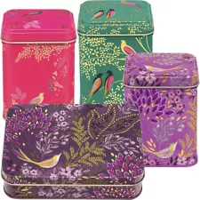 4 SARA MILLER BIRD SQUARE & RECTANGULAR TIN BOX Kitchen Tea Storage Trinket Gift