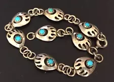 Vtg Bracelet MARKED 925 STERLING SILVER Tennis Chain Bear Paw Turquoise lot y