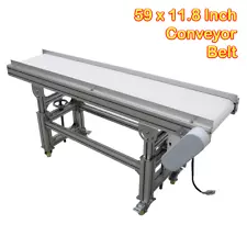 59″*11.8″ PU Food Grade Belt Conveyor 110V/60HZ 120W Adjustable Speed Motor