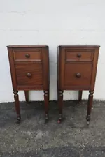 Early 1900s Carved Tall Nightstands End Side Bedside Tables a Pair 5589