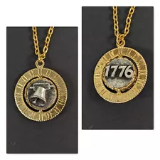 Vintage Spinner Necklace 1776 Liberty Bell Americana Patriotic Chain Pendant