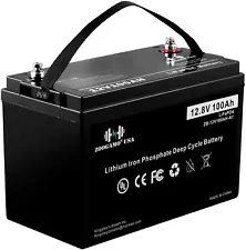 ZOOGAMO 12V 100Ah LiFePO4 Deep Cycle Rechargeable Battery for RV, Solar,Off-Grid