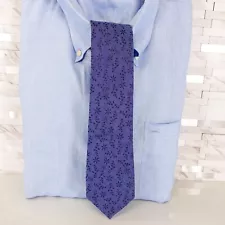 CK CALVIN KLEIN Mens Blueberry Floral Flower Leaves Necktie Tie Suit Silk Modern